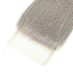 Silver Gray Straight Human Hair Weave Bundles with Closure