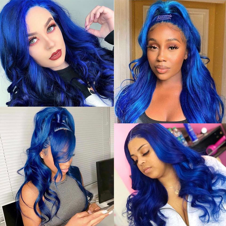 Royal Blue Wavy Human Hair Wig Electric Blue Lace Front Wigs SULMY | SULMY.
