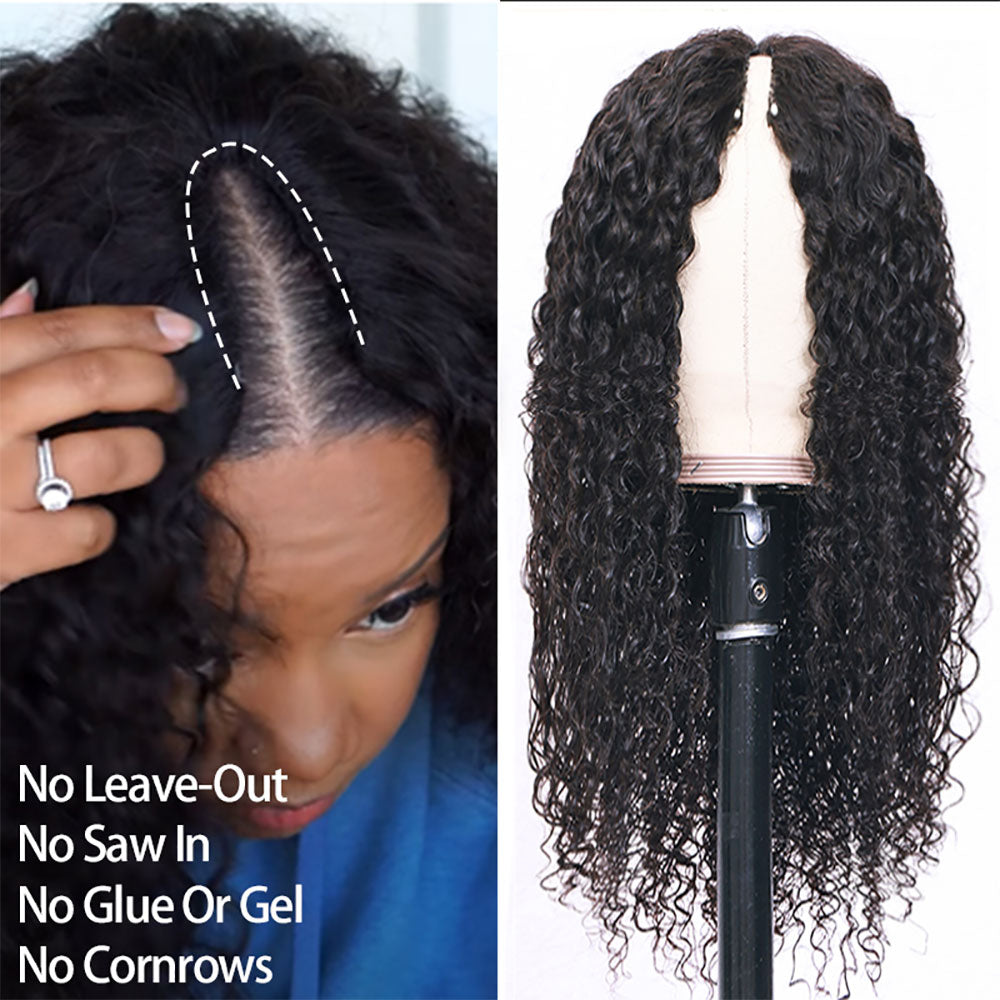 V Part Wig 100% Real Human Hair Kinky Curly