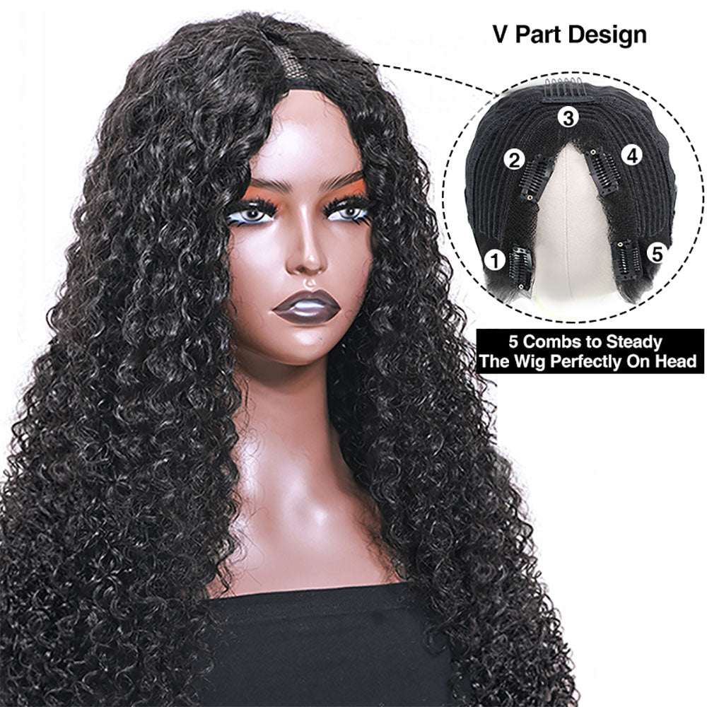V Part Wig 100% Real Human Hair Kinky Curly
