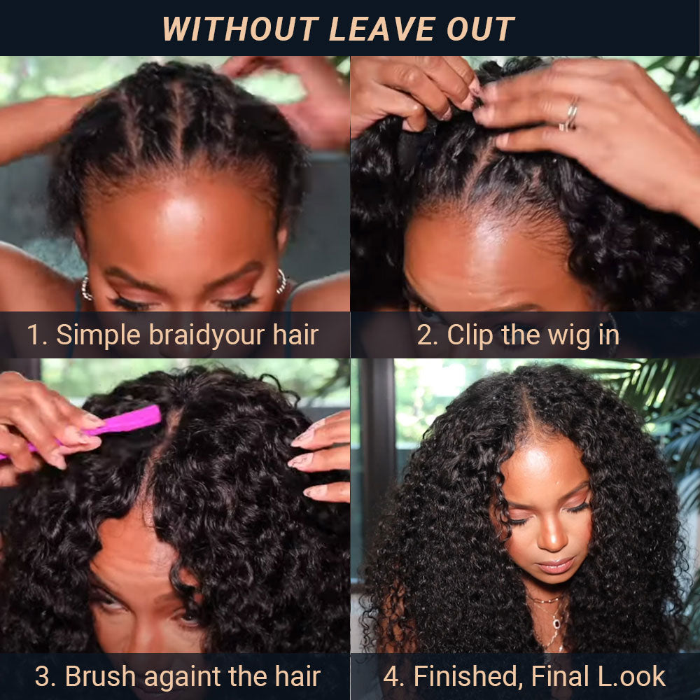 V Part Wig 100% Real Human Hair Kinky Curly