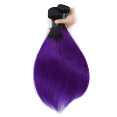 Purple Weave Bundles With Closure Violet Straight Human Hair Dark Roots | SULMY.