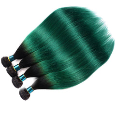 Dark Green Bundles With Frontal Green Straight Human Hair Dark Roots | SULMY.