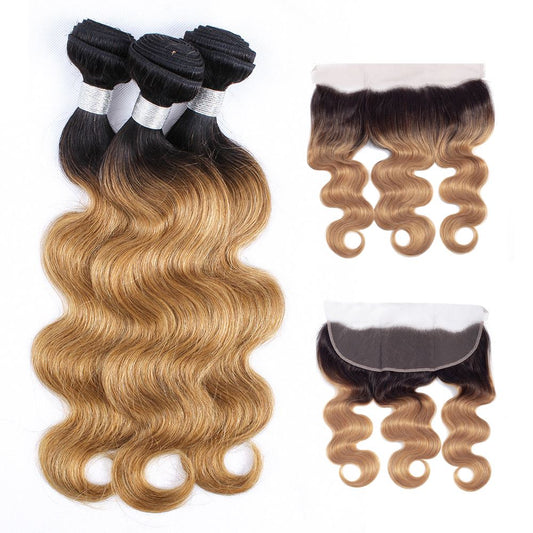 Sulmy 3 Bundles With Frontal Closure 1b #27 Ombre body wave Brazilian Hair Weave | SULMY.