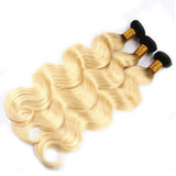 Black Roots Blonde Bundles With Closure Body Wave 613 Human Hair | SULMY.
