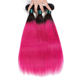 Hot Pink Hair Weave 3 Bundles Pink Straight Human Hair Dark Roots | SULMY.