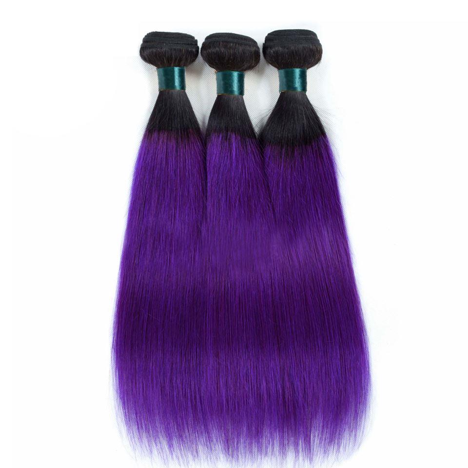 Purple Weave Bundles With Frontal Straight Human Hair Dark Roots | SULMY.