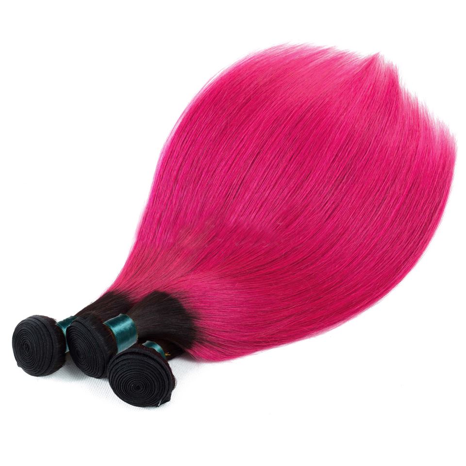 Hot Pink Hair Weave 3 Bundles Pink Straight Human Hair Dark Roots | SULMY.