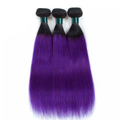 Purple Weave Bundles With Closure Violet Straight Human Hair Dark Roots | SULMY.