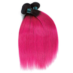 Hot Pink Bundles With Frontal Straight Pink Human Hair Dark Roots | SULMY.