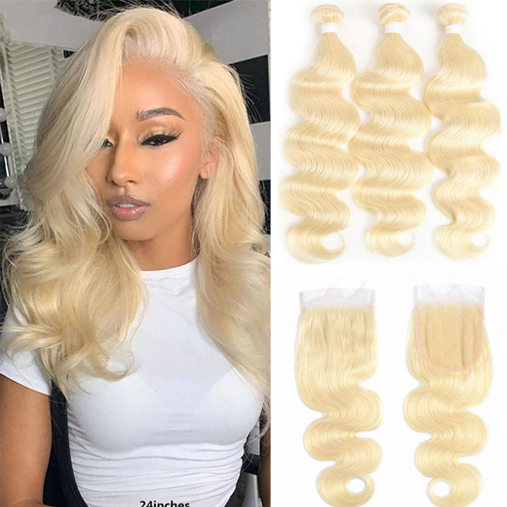 SULMY 613 Bundles With Closure Body Wave Honey Blonde Hair Weave With Closure