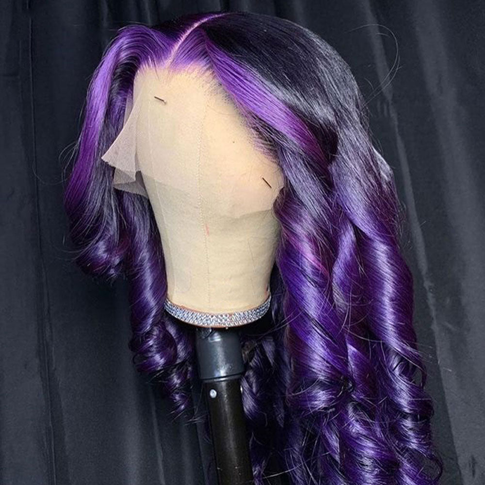 Black and Purple Lace Front Wig 100% Real Human Hair Wavy Wig