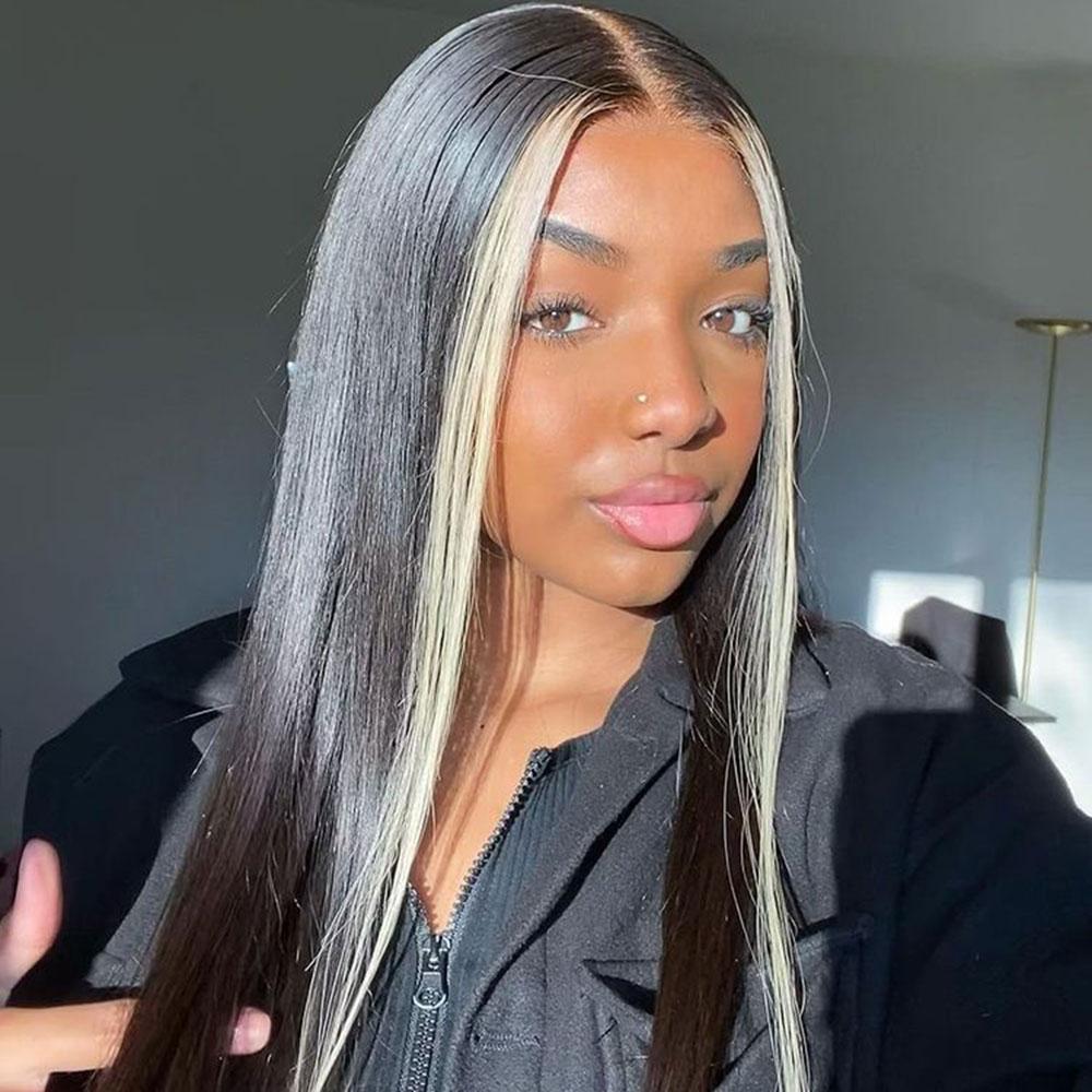 Black Wigs With Blonde Streaks In Front 100 Human Hair SULMY