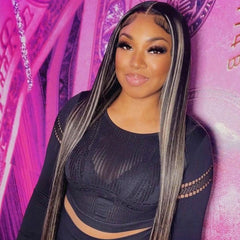 Black Wig With Blonde Streaks In Front Human Hair Lace Front Wigs