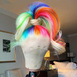 Blonde Human Hair Wig With Colored Rainbow Streak In Front