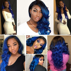 Royal Blue Ombre Bundles With Closure Remy Human Hair Electric Blue Hair Weave Dark Roots | SULMY.