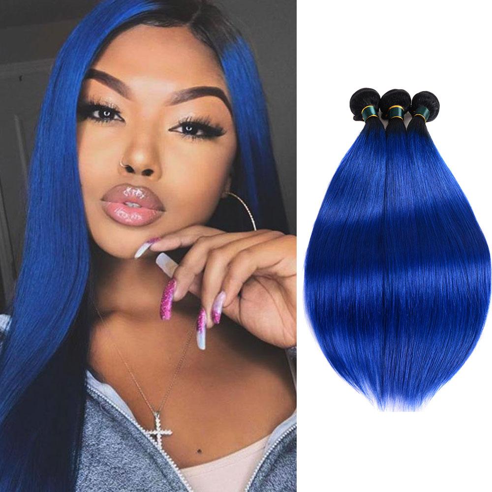 Royal Blue Ombre Bundles Straight Pre Colored Remy Human Hair Weave | SULMY.