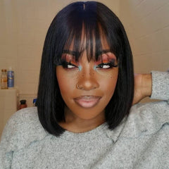 Short Human Hair Bob Wigs with Bangs