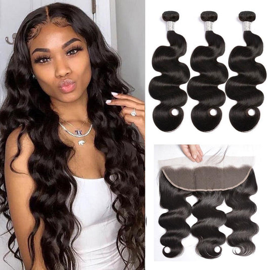 Bundles with Frontal Body Wave Brazilian Virgin Human Hair Weave Bundles 3+1 | SULMY.