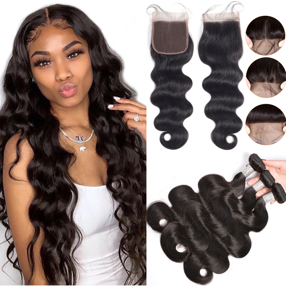 Bundles with Closure Body Wave Brazilian Virgin Human Hair Weave Bundles 3+1 | SULMY.