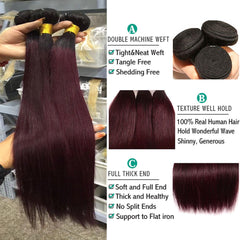 Ombre 99j Hair Bundles With Closure Dark Roots 99j Hair Weave | SULMY.