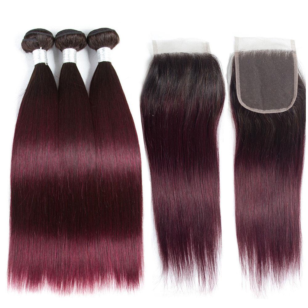 Ombre 99j Hair Bundles With Closure Dark Roots 99j Hair Weave | SULMY.