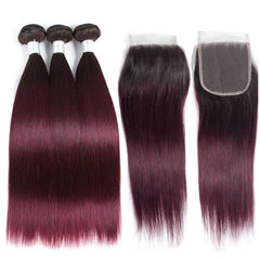 Ombre 99j Hair Bundles With Closure Dark Roots 99j Hair Weave | SULMY.