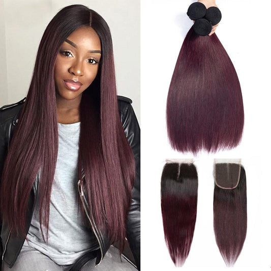 Ombre 99j Hair Bundles With Closure Dark Roots 99j Hair Weave | SULMY.