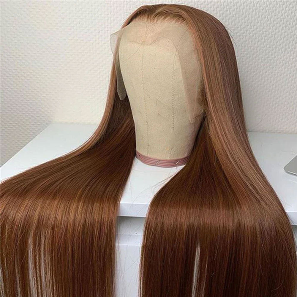 Chocolate Brown Lace Front Human Hair Wig 100% Real Hair