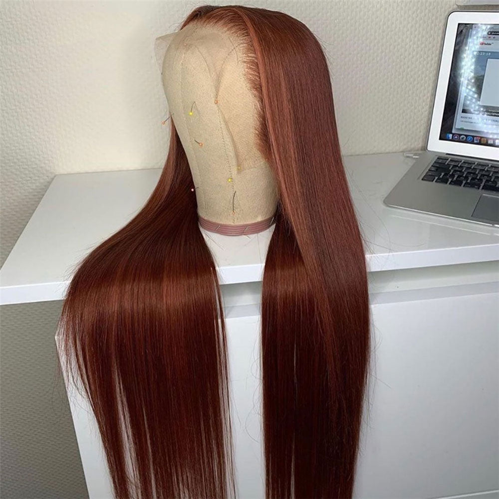 Chocolate Brown Lace Front Human Hair Wig 100% Real Hair