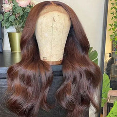 Chocolate Brown Wavy Lace Front Wig 100% Real Human Hair