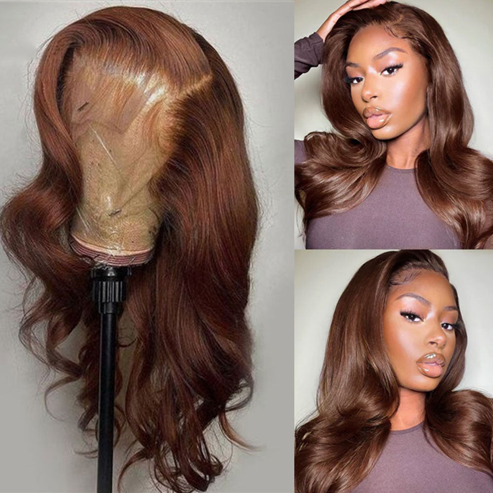 Chocolate Brown Wavy Lace Front Wig 100% Real Human Hair