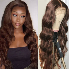 Chocolate Brown Wavy Lace Front Wig 100% Real Human Hair