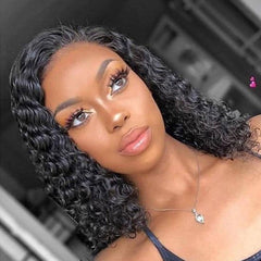 SULMY Closure Bob Wigs Human Hair Free Part Lace Wigs -Deep Wave | SULMY.