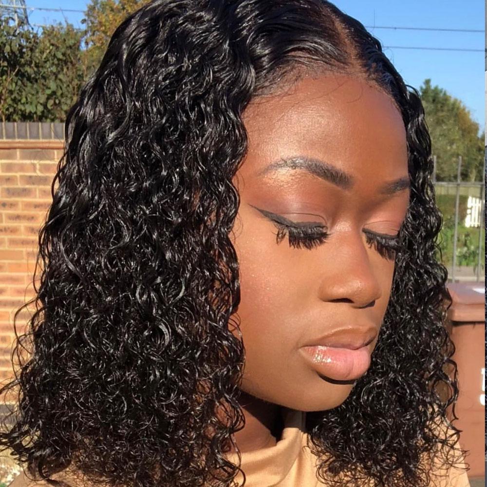 SULMY Closure Bob Wigs Human Hair Free Part Lace Wigs -Water Wave | SULMY.