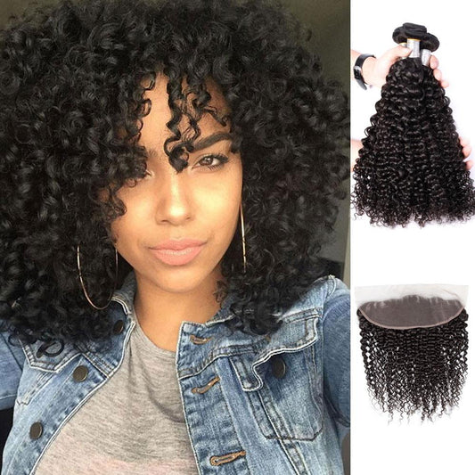 Bundles with Frontal Curly Brazilian Virgin Human Hair Weave Bundles 3+1 | SULMY.