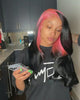 Pink Highlight on Black Hair Wigs 100% Human Hair
