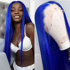 Electric Blue Lace Front Wig Long Human Hair Royal Blue Pre Colored Wigs SULMY | SULMY.