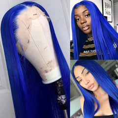 Electric Blue Lace Front Wig Long Human Hair Royal Blue Pre Colored Wigs SULMY | SULMY.