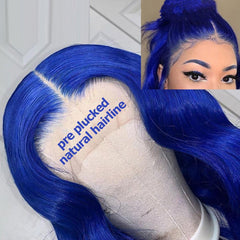 Electric Blue Lace Front Wig Long Human Hair Royal Blue Pre Colored Wigs SULMY | SULMY.