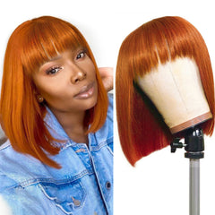 Short Human Hair Bob Wigs with Bangs
