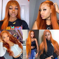 Ginger Orange Lace Front Wig Human Hair Long Burnt Orange Copper Pre-colored Wigs SULMY | SULMY.