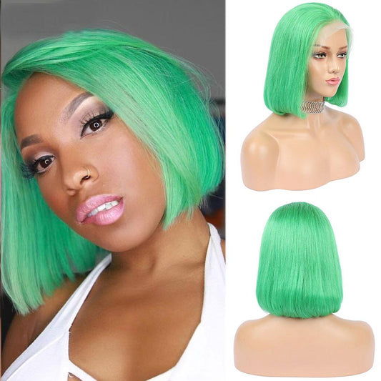 Green Bob Lace Front Wig Colored Short Human Hair Wigs -SULMY | SULMY.