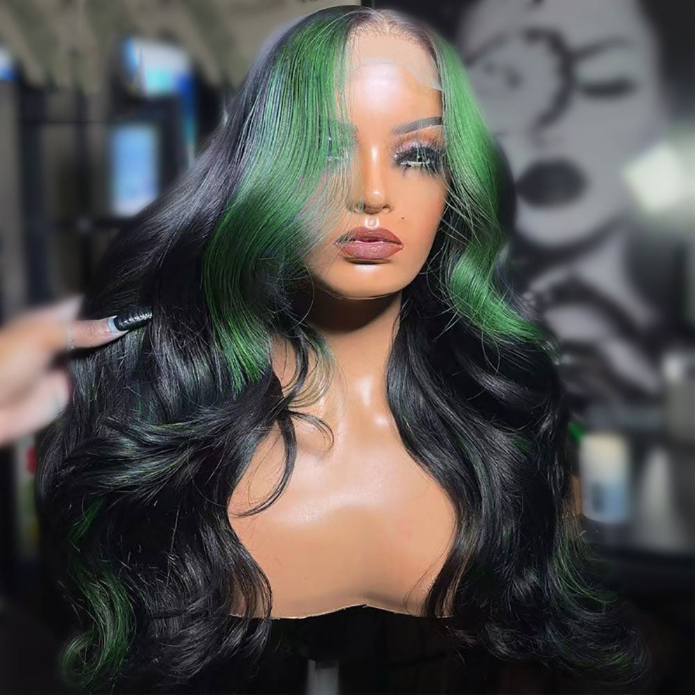 Skunk Stripe Lace Front Wig 100% Real Human Hair Wigs