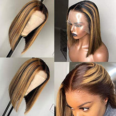 Highlight Ombre Brown Bob Lace Front Wig Colored Short Human Hair Wigs -SULMY | SULMY.