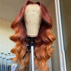 Honey Blonde and Ginger Human Hair Wig Lace Front Wavy Wigs