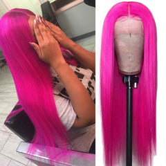 Hot Pink Wigs Human Hair Fuchsia Lace Front Colored Wigs SULMY | SULMY.