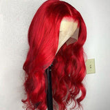 Hot Red Human Hair Wig Lace Front Ruby/Fiery/Bright Red Wavy Wigs SULMY | SULMY.