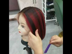 Short Bob Black and Red Highlights Wigs 100% Human Hair