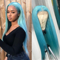 Light Blue Wigs Human Hair Pastel Blue Lace Front Colored Wigs SULMY | SULMY.